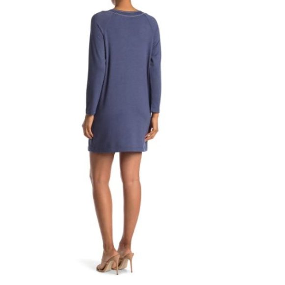 Max Studio Terry Knit Blue Soft Sweater Shirt Dress - Picture 3 of 8